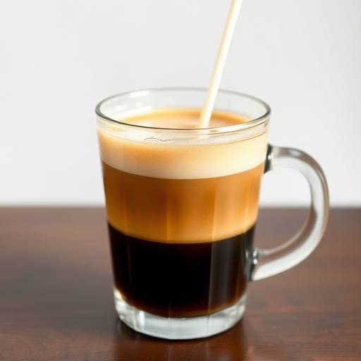 A beautifully layered specialty coffee drink with visible espresso and milk layers